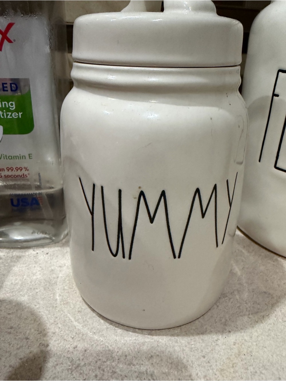 Rae Dunn White Ceramic 'YUMMY' Canister with Black Lettering